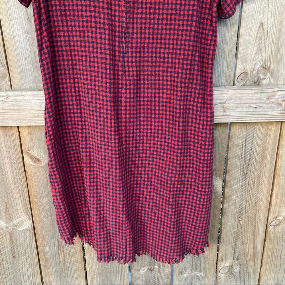 Current/Elliott Buffalo Check Mini Shift Dress Dress Fringe Hem Red Blue Size 2 - Picture 9 of 11